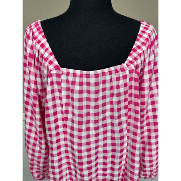 Torrid Fit & Flare Rayon Slub Button Up 3/4 Sleeve Gingham Peasant Top Size 1X - Picture 12 of 15